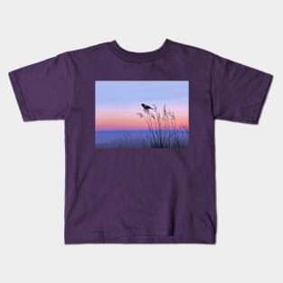 Red Winged Blackbird and Evening Sky Kids T-Shirt